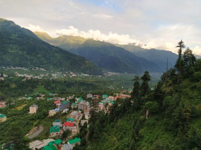 18th june 2021- Aerial view of beautiful famous manali town in himachal pradesh, India.